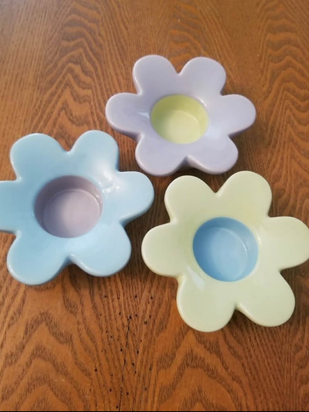 PartyLite Pastel Flower Tea Light Holders - Blue, Lavender, Mint
